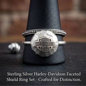 Vintage Hammered Harley-Davidson Sterling Silver Ring Set Size 7 Woman's
